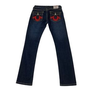 True Religion Women’s Joey Super T Straight Leg Jeans Size 27 Red Stitch Rare